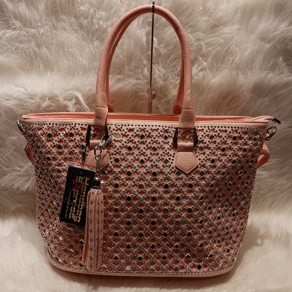 HANDBAG EXPRESS PINK RHINESTONE BLING TOTE